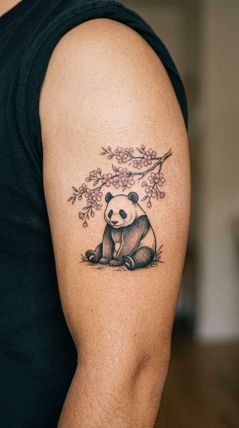 Panda with Cherry Blossoms