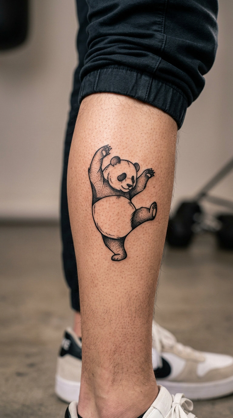 Dancing Panda in Blackwork