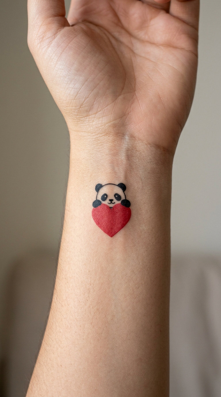 Panda Peeking Over a Heart