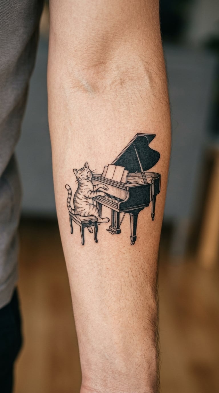 Cat Playing a Grand Piano