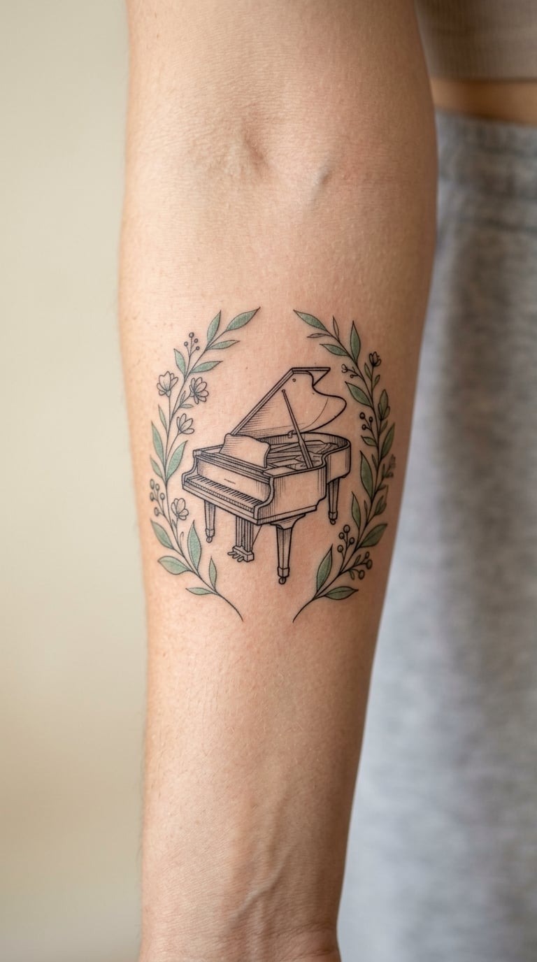 Piano with Floral Flourishes