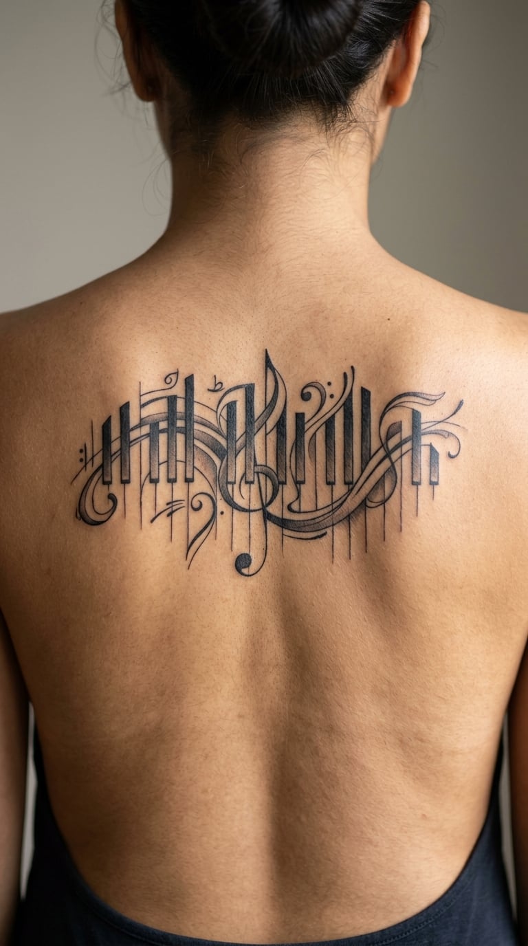 Abstract Piano-Inspired Sleeve Detail
