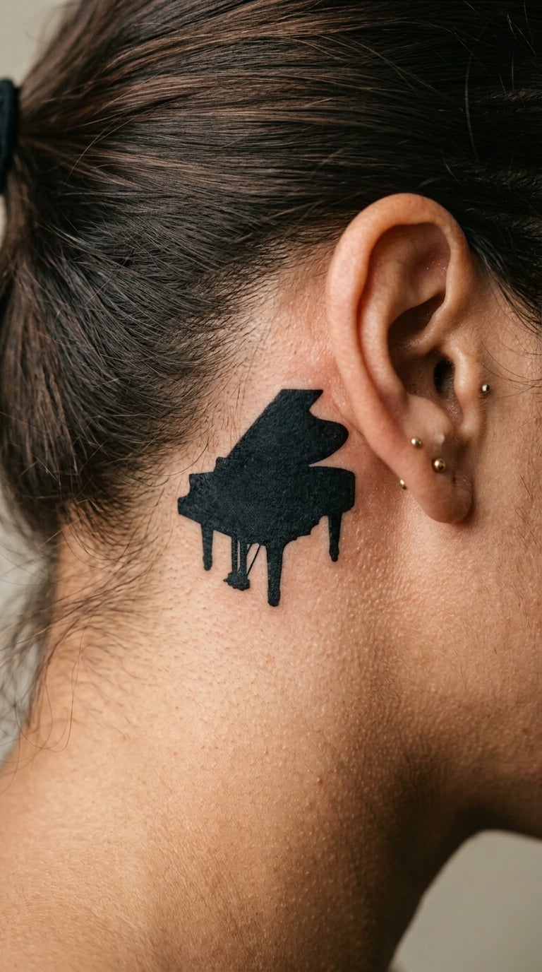 Grand Piano Silhouette Behind the Ear