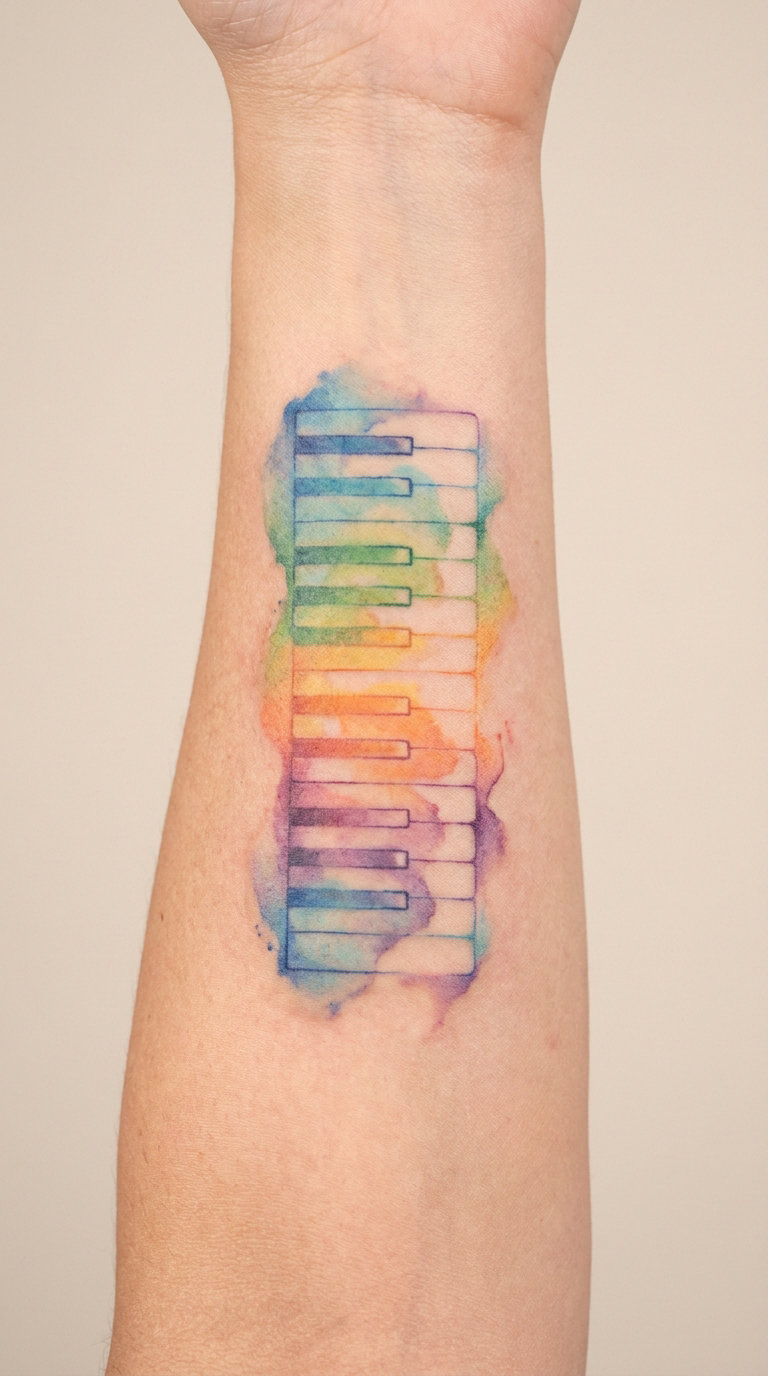 Watercolor Rainbow Piano Keys