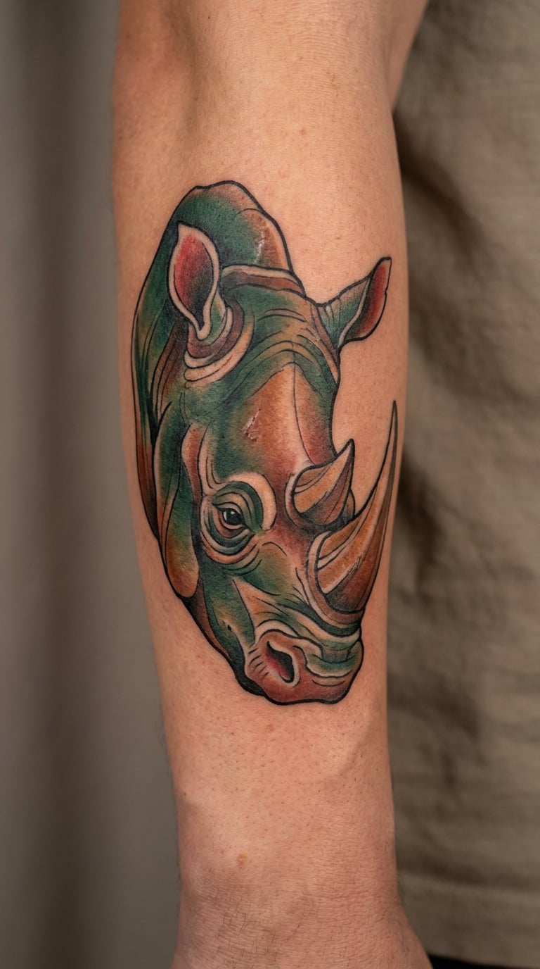 Neo-Traditional Rhinoceros Head