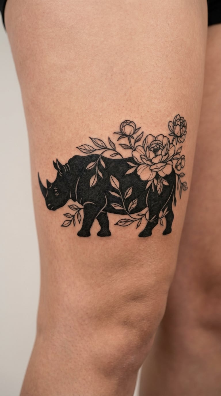 Floral Rhino Silhouette