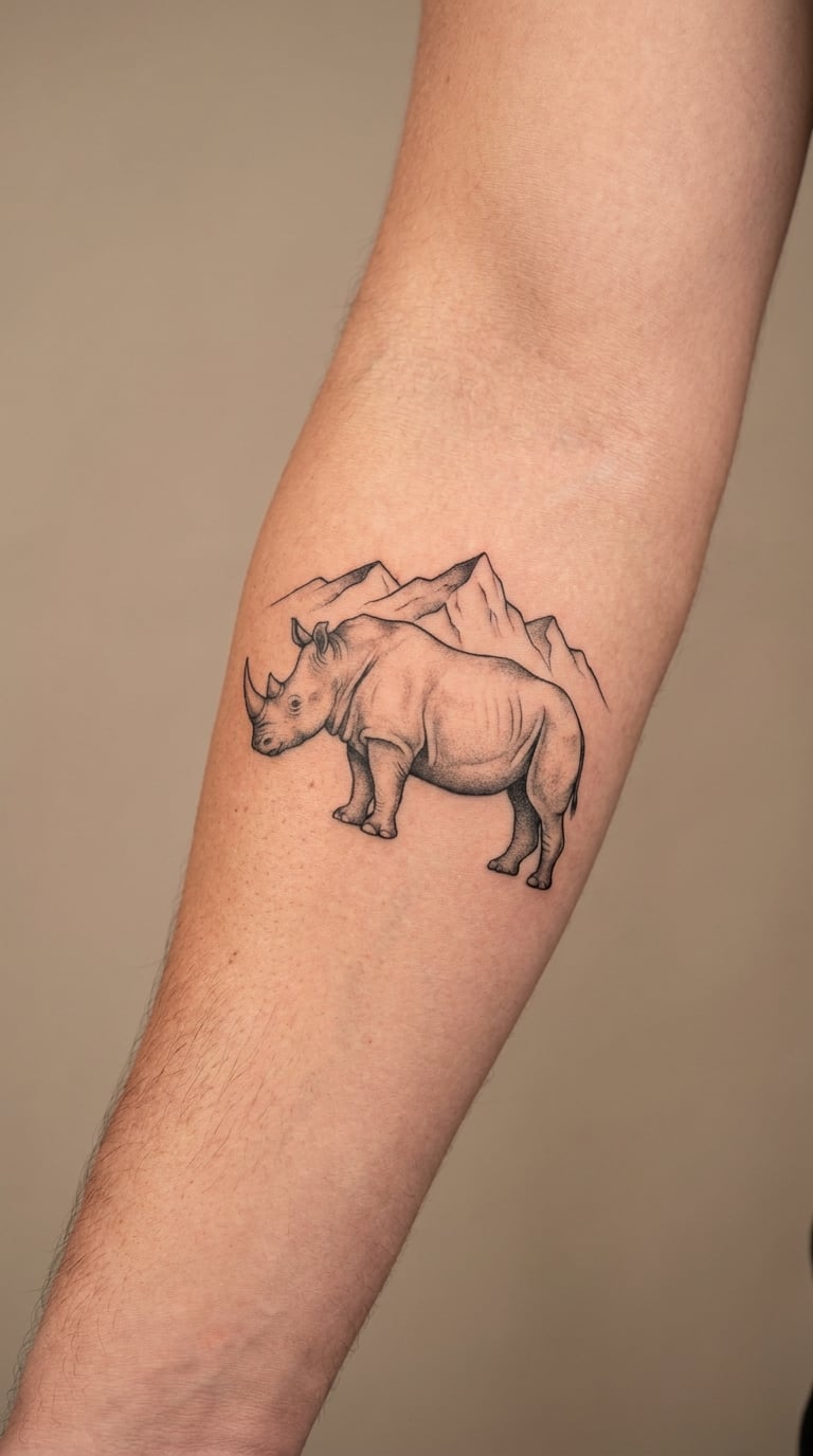 Rhino with Mountain Background