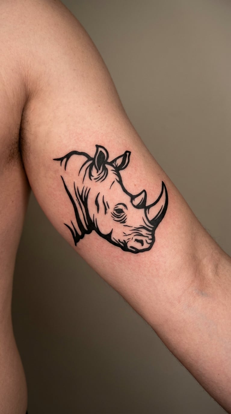 Blackwork Rhinoceros Head
