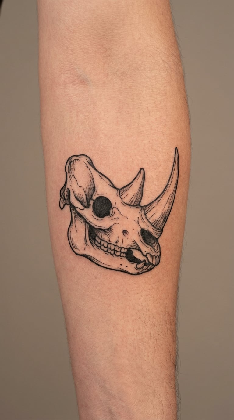 Blackwork Rhino Skull