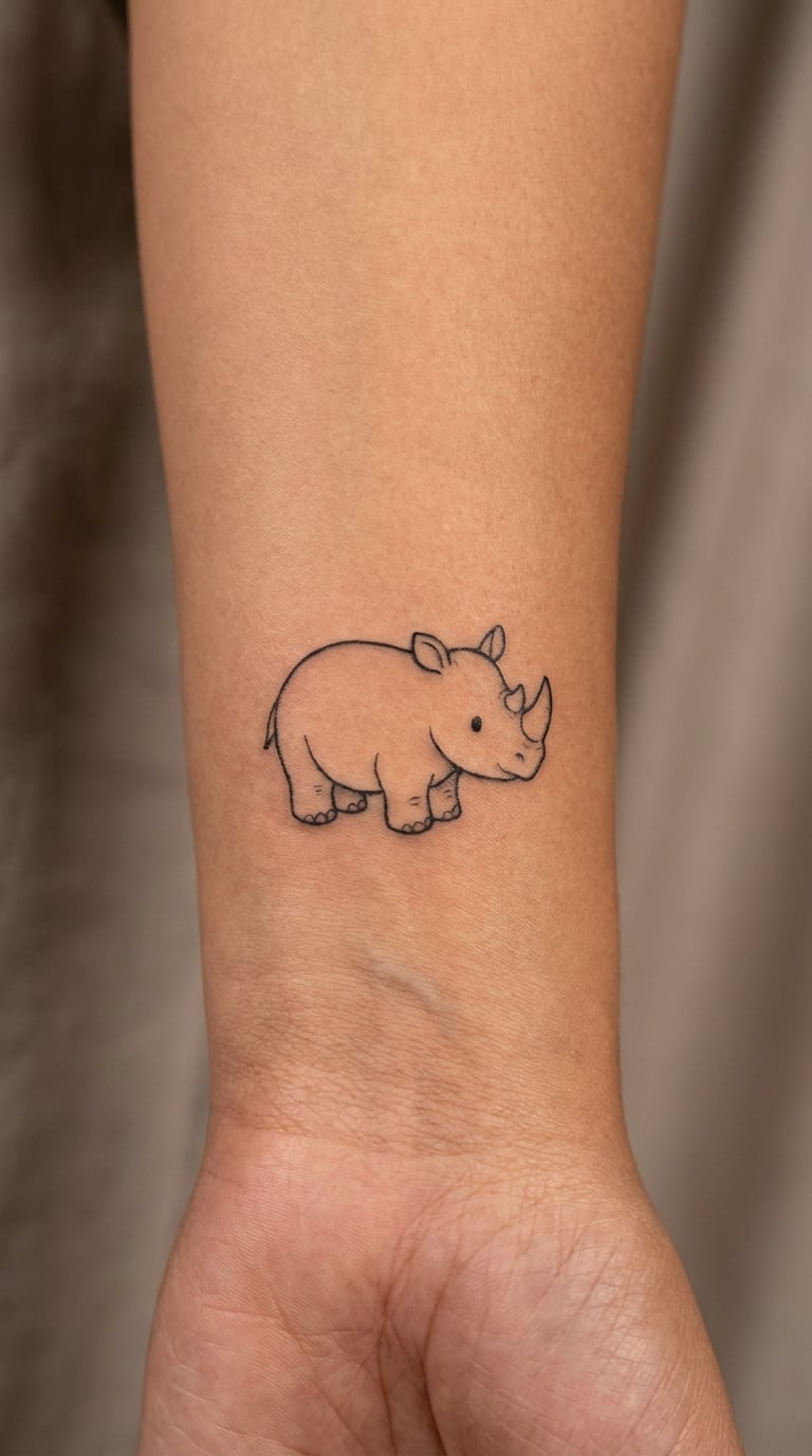 Minimal Baby Rhino Line Tattoo