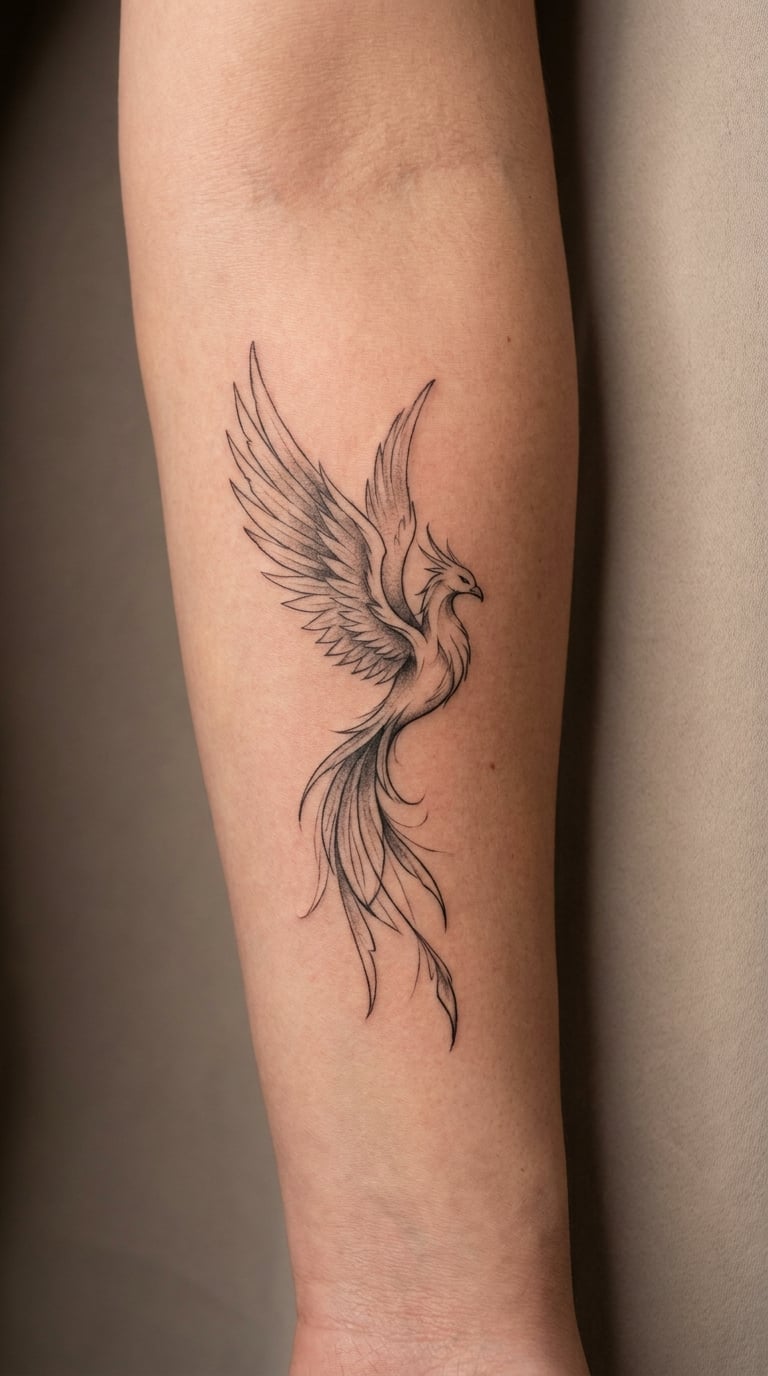 Phoenix in Black-and-Grey Fine Line