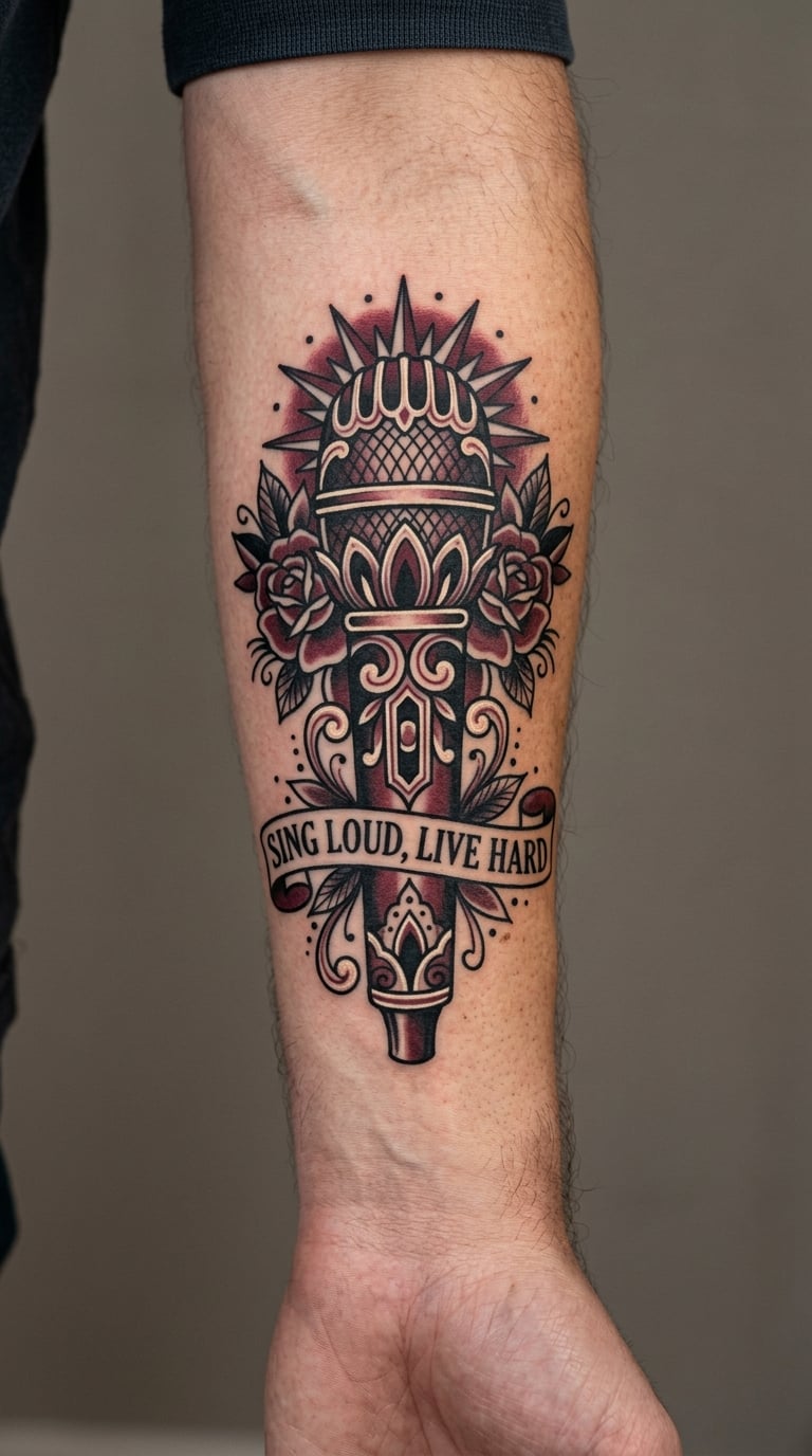 Neo-Traditional Microphone with a Lyric Line