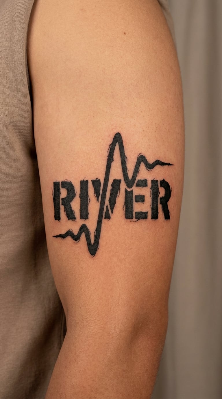 Stencil-Edge Name Cut by a Wave