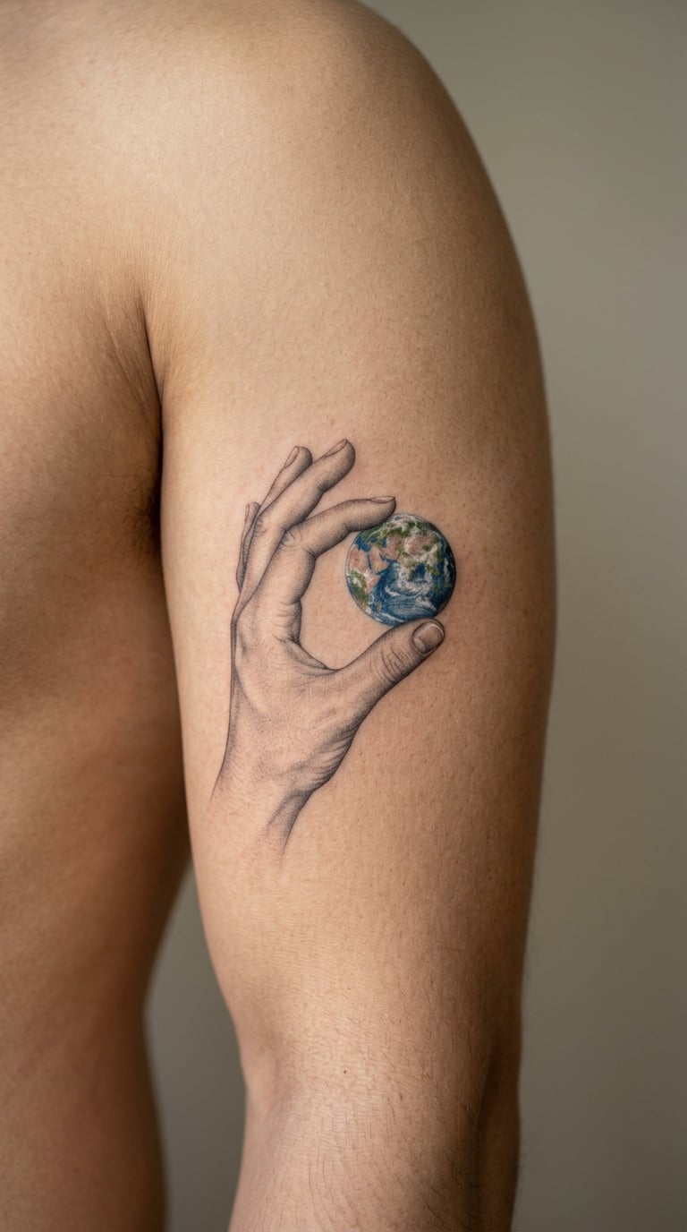 Micro-Realism Globe Held by a Human Hand