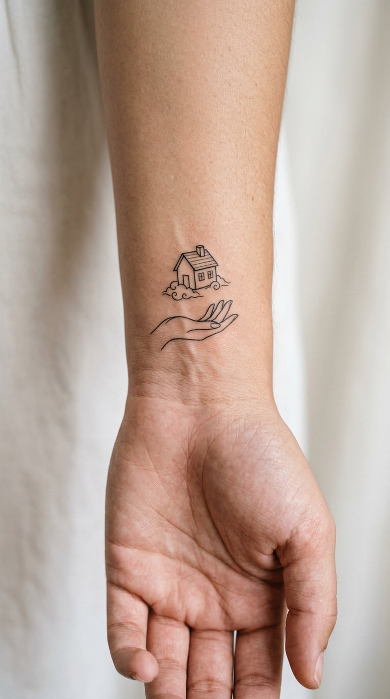 Minimalist House Floating Above a Hand