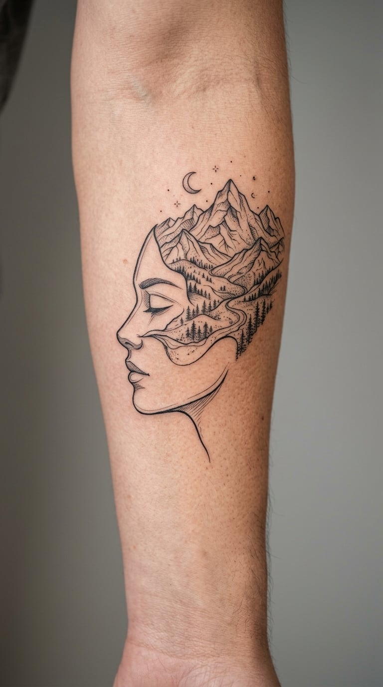 Mountain Range Growing From a Human Nose
