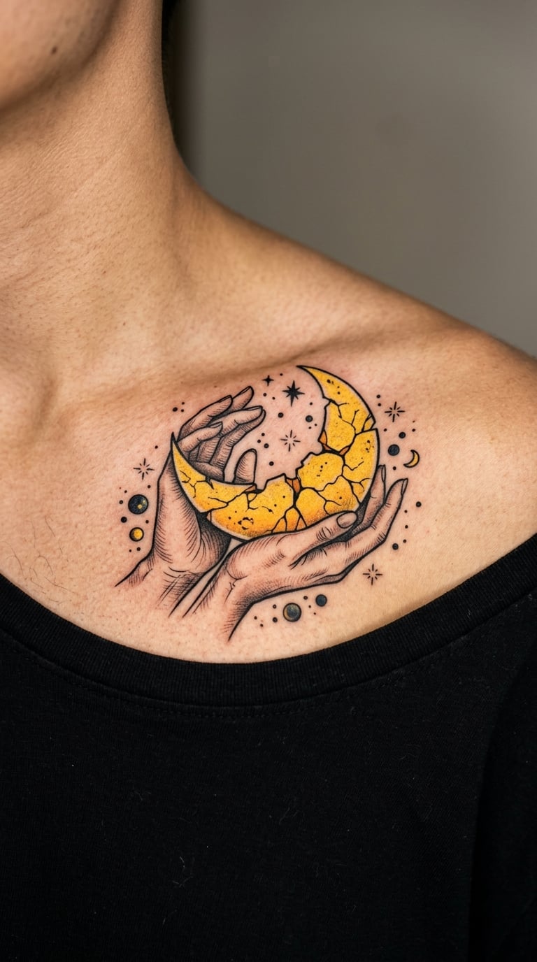 Color Hands Holding a Cracking Moon