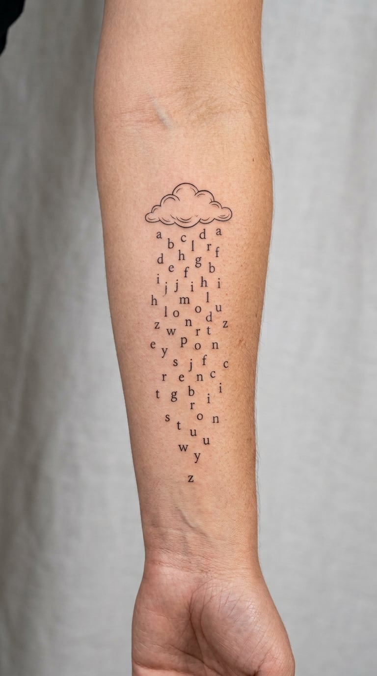 Fine-Line Rain Made of Tiny Letters
