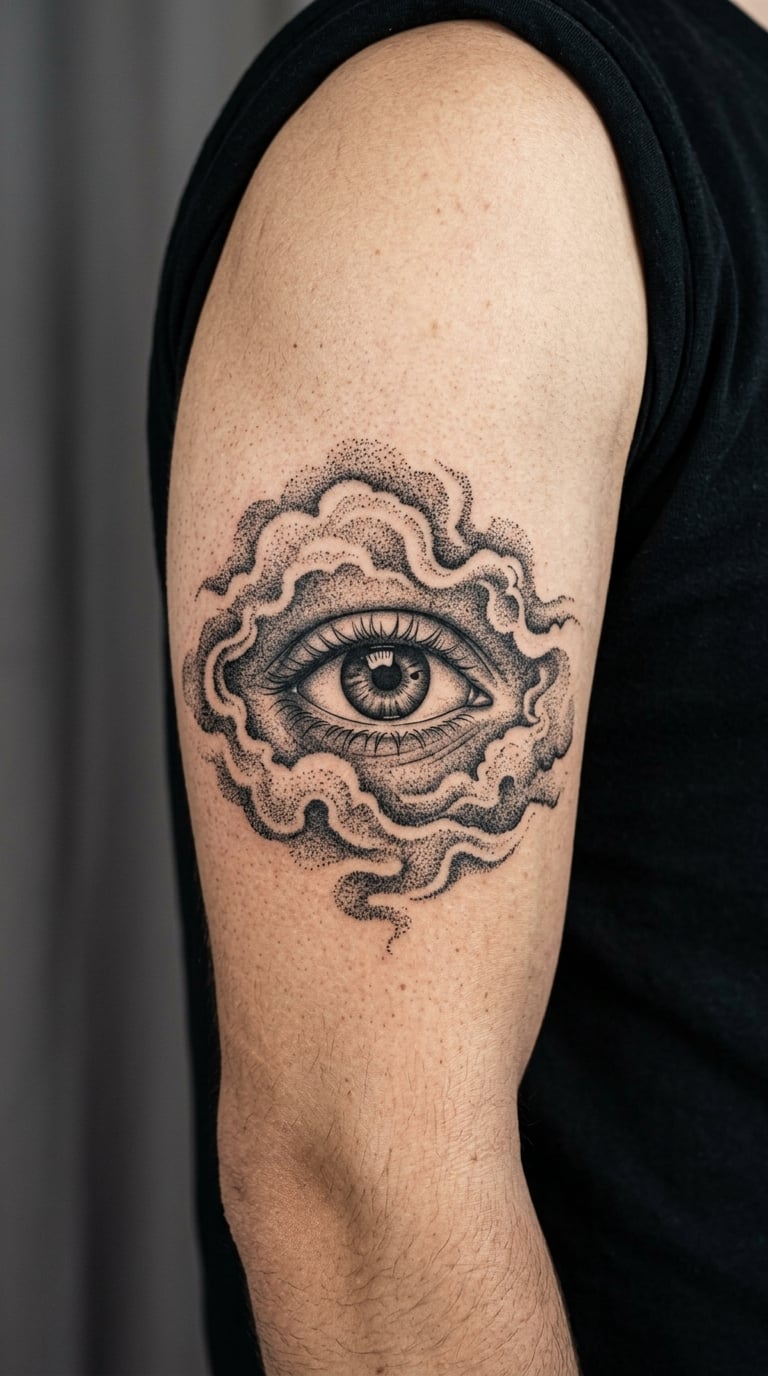 Blackwork Eye Emerging from a Cloud
