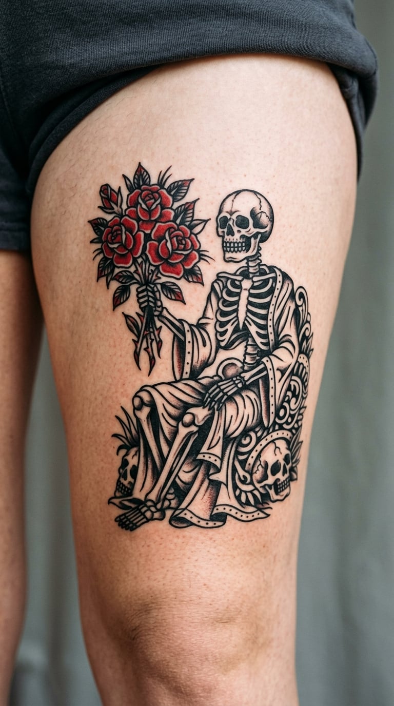 Traditional Skeleton Holding a Bouquet