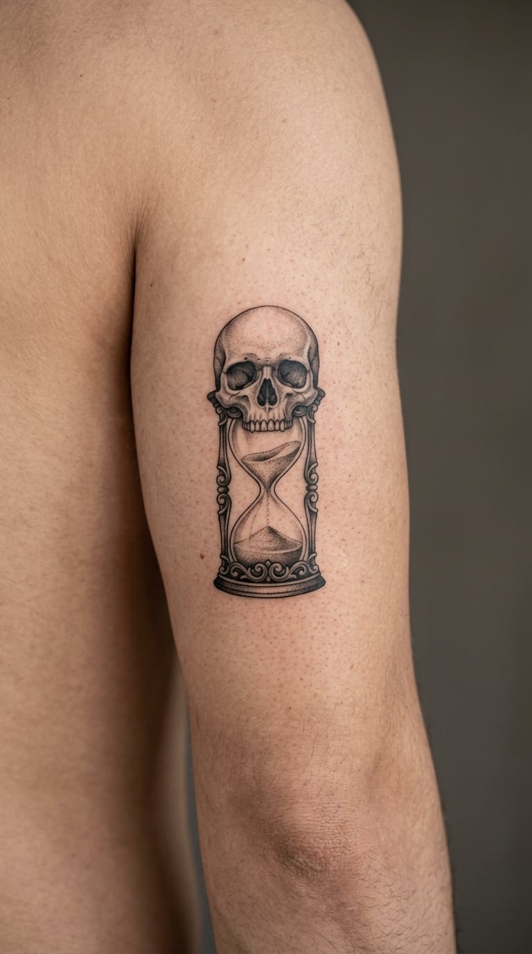 Memento Mori Hourglass Skull