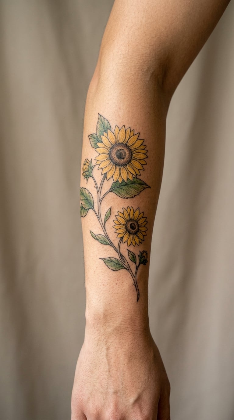 Sunflower Branch With Two Blooms
