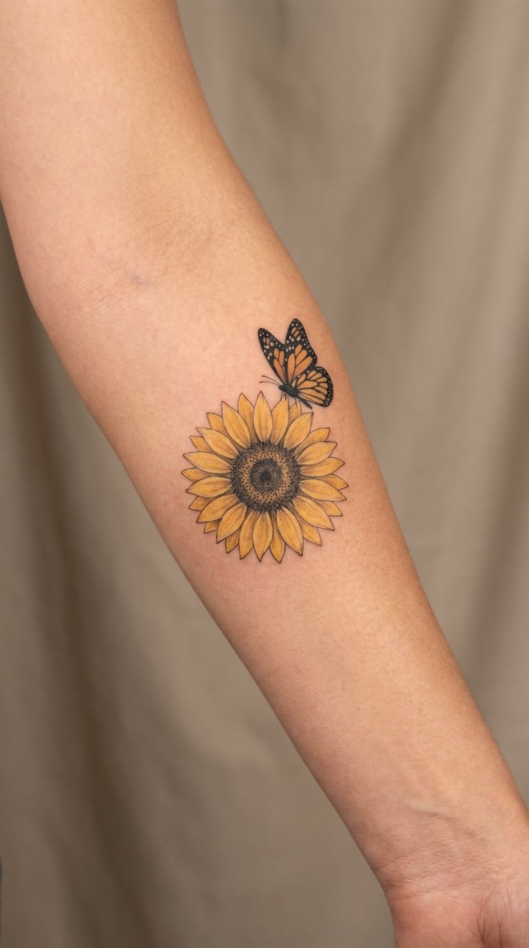 Sunflower With a Small Butterfly Accent