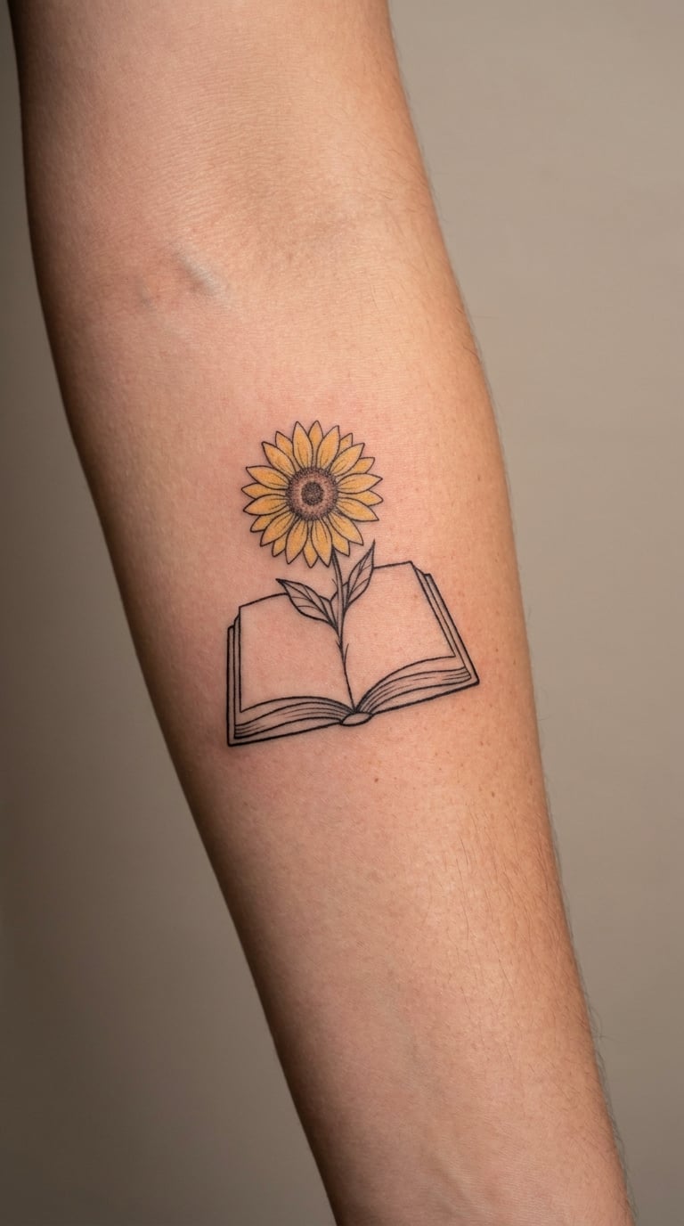 Sunflower Behind an Open Book