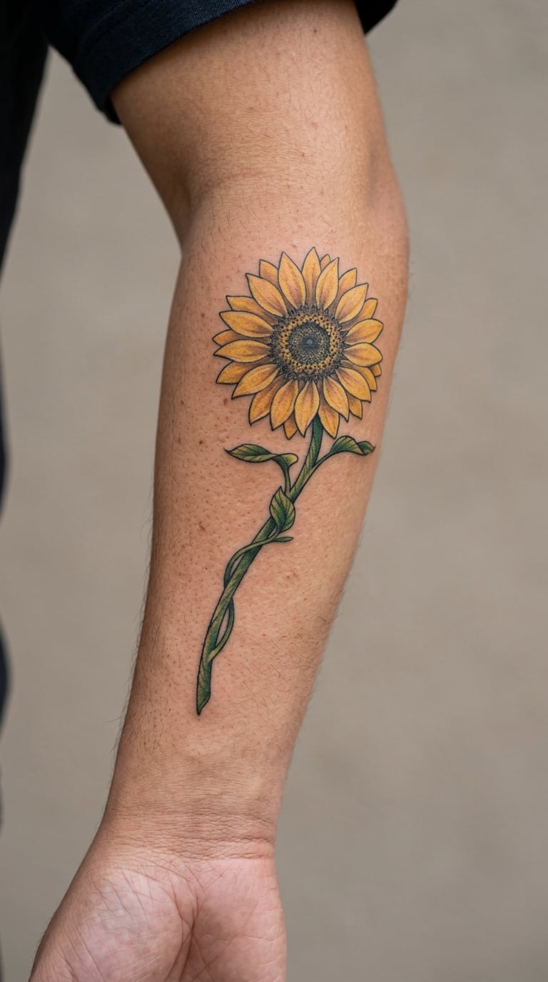 Realistic Sunflower with a Wrapped Stem
