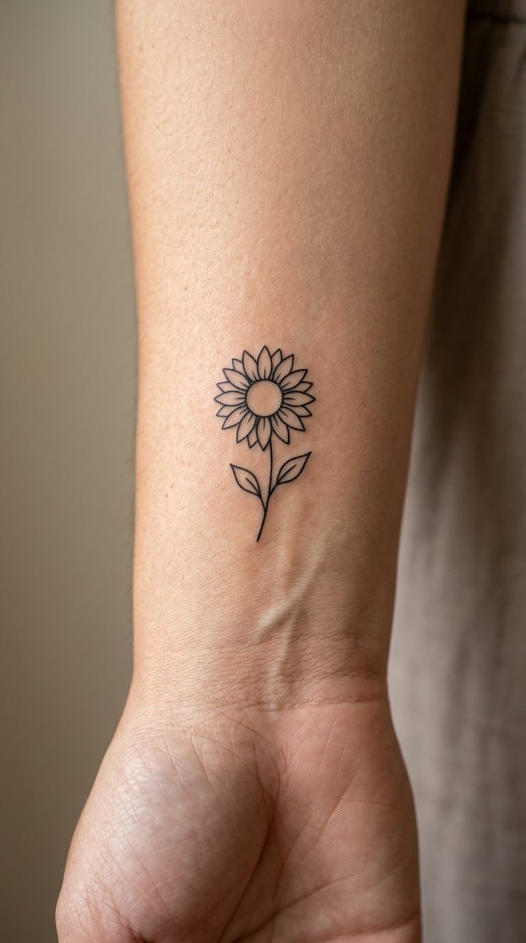 Minimal Line-Art Sunflower With One Bloom