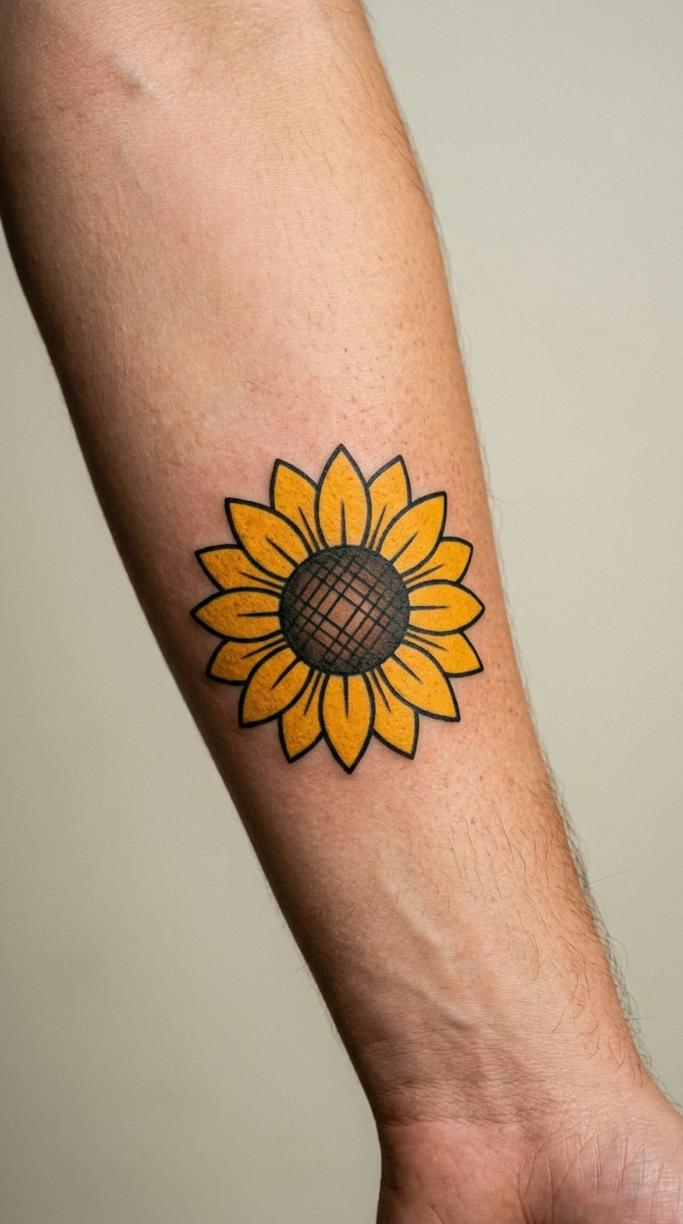 Traditional Sunflower With Bold Outlined Petals