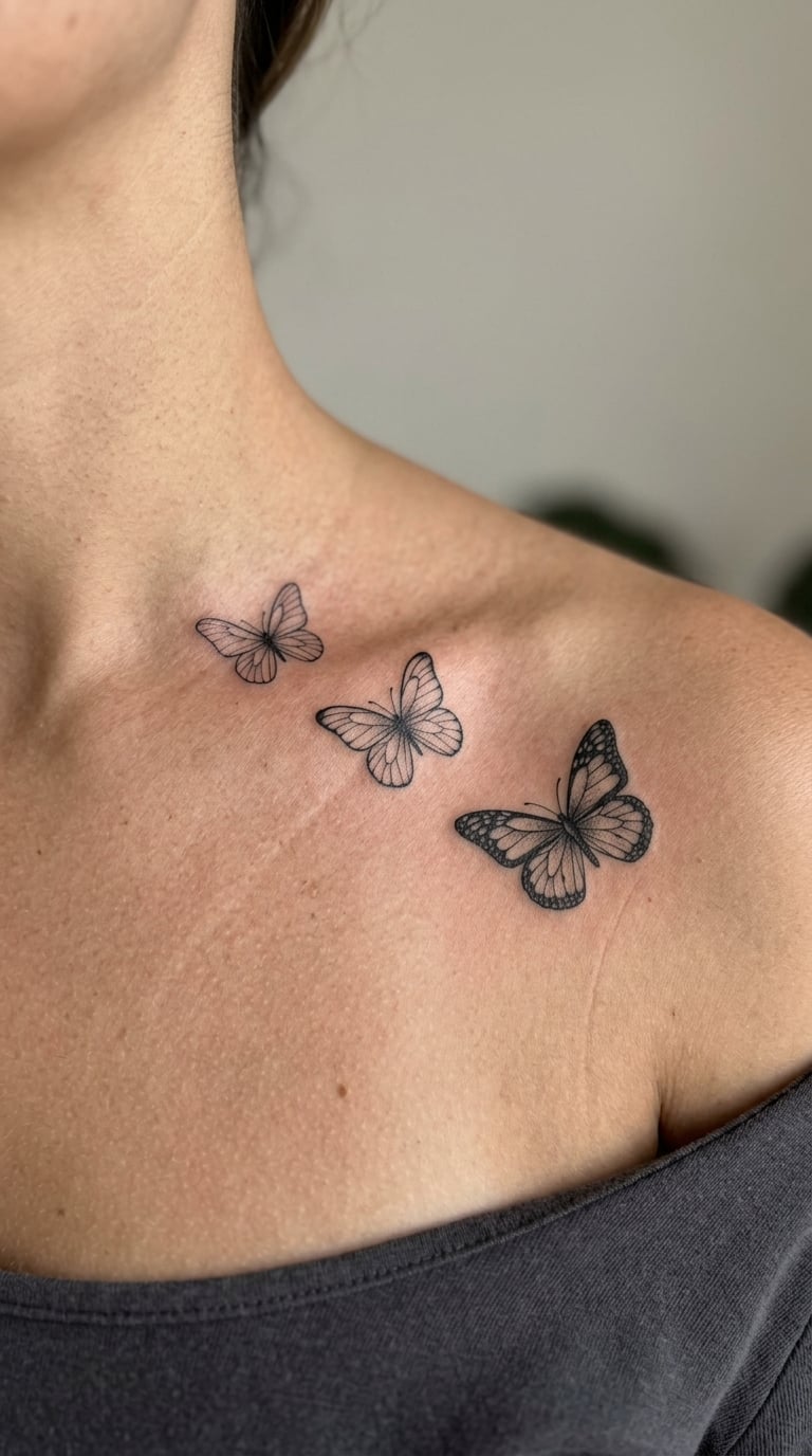 Three Butterflies at Different Flight Stages