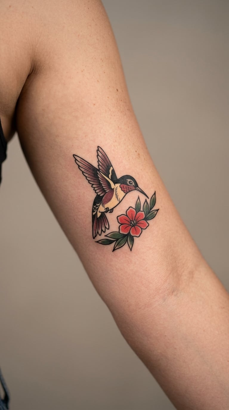Hummingbird Hovering Over a Real Flower