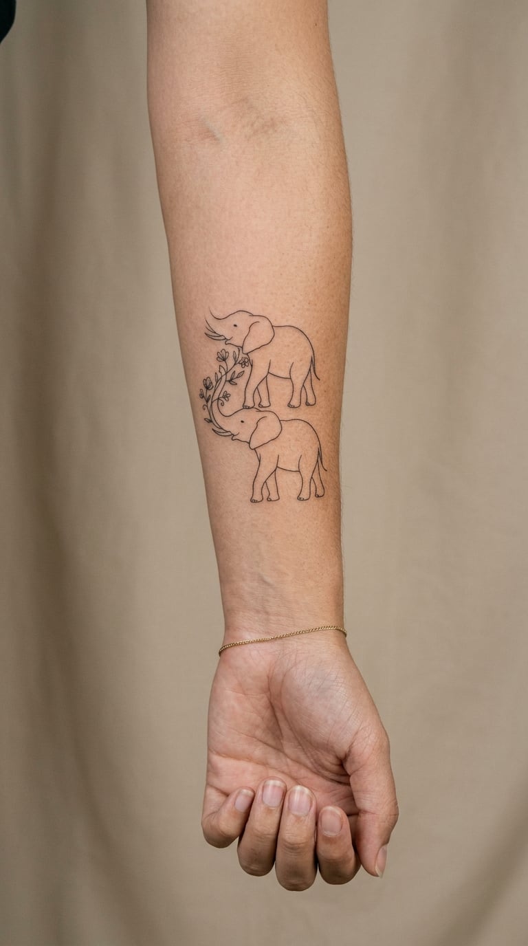 Minimal Elephant with a Floral Trunk