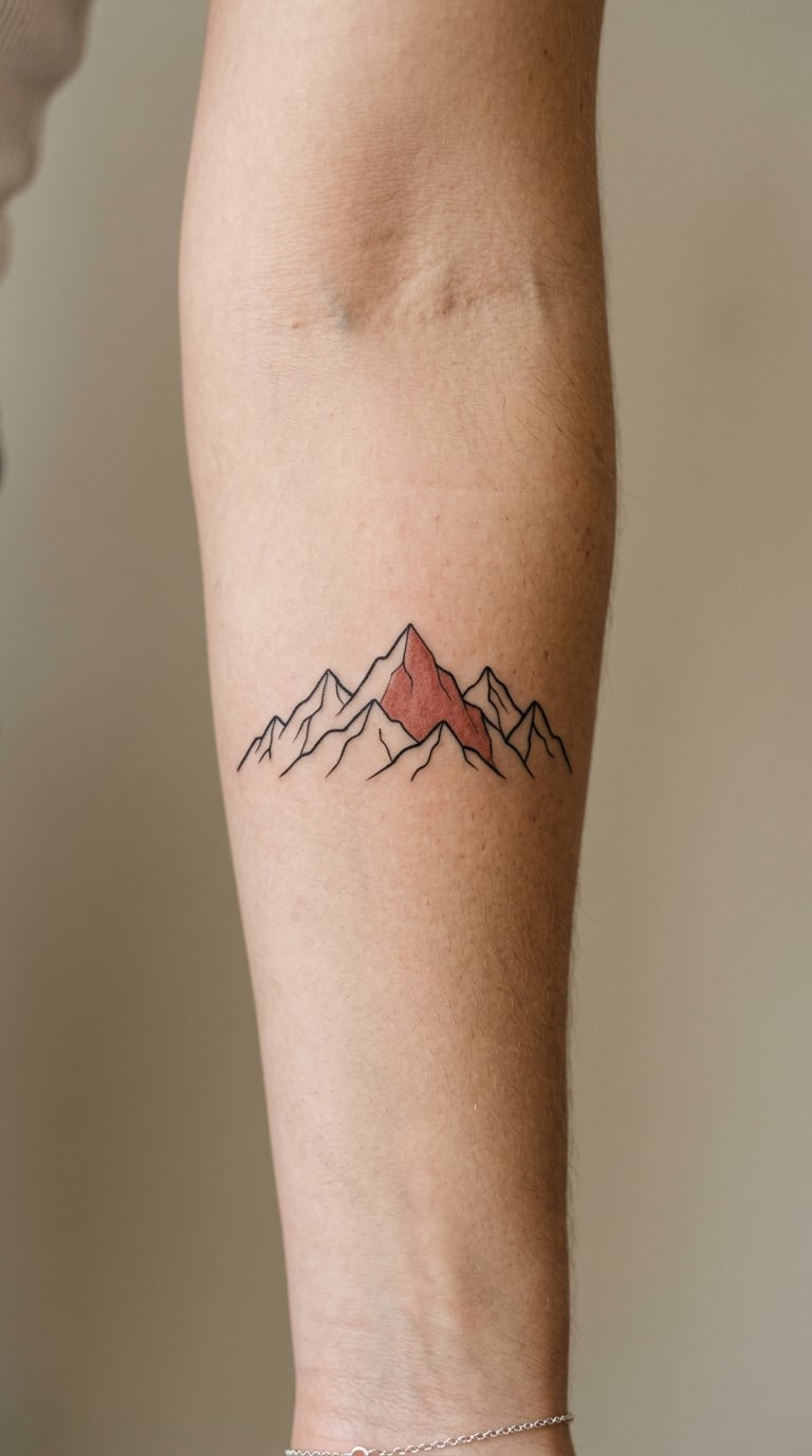 Mountain Range with One Peak in Red