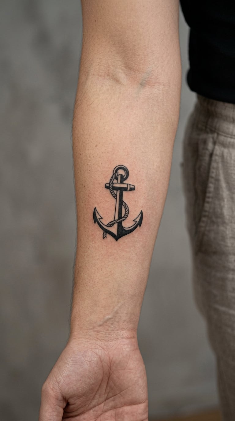 Small Blackwork Anchor with Rope Detail