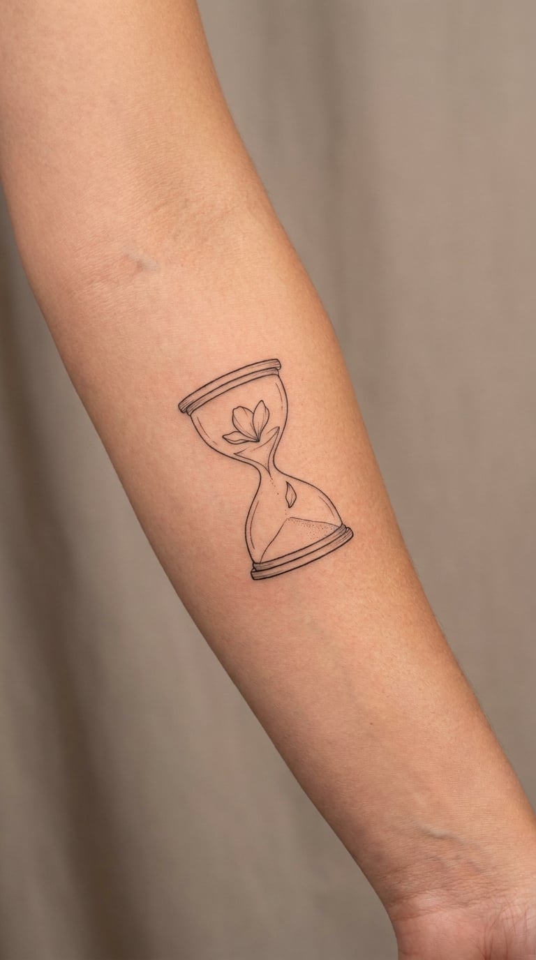 Hourglass with a Falling Petal Instead of Sand