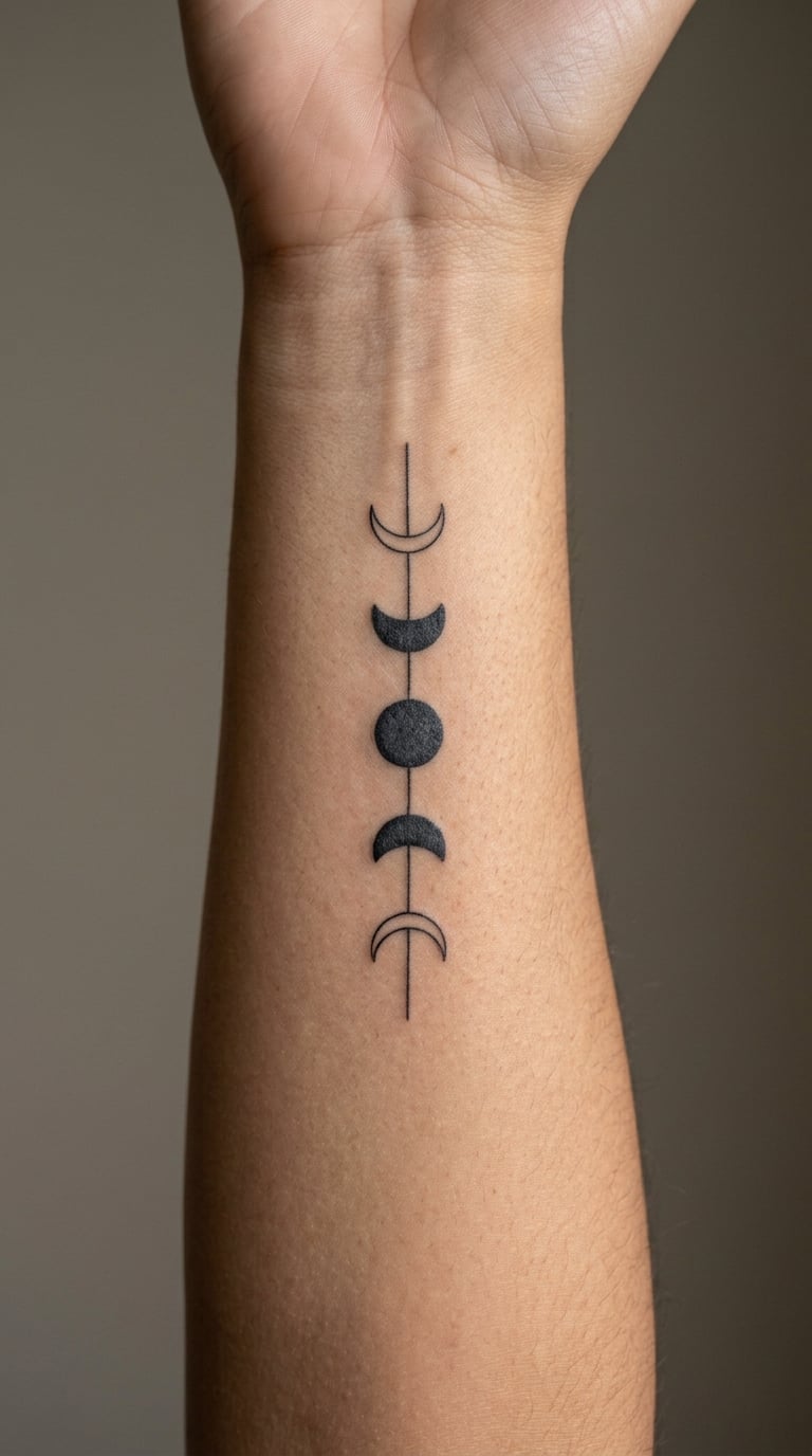 Five-Phase Moon Cycle in One-Line Art
