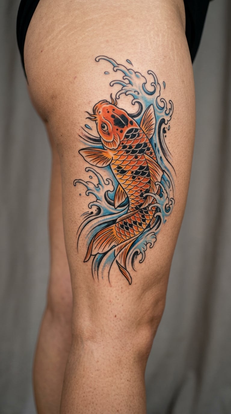 Japanese-Style Koi Swimming in Water