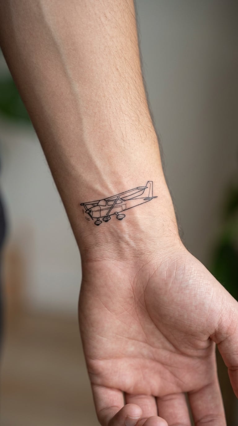 Fine-Line Airliner Outline on the Inner Forearm