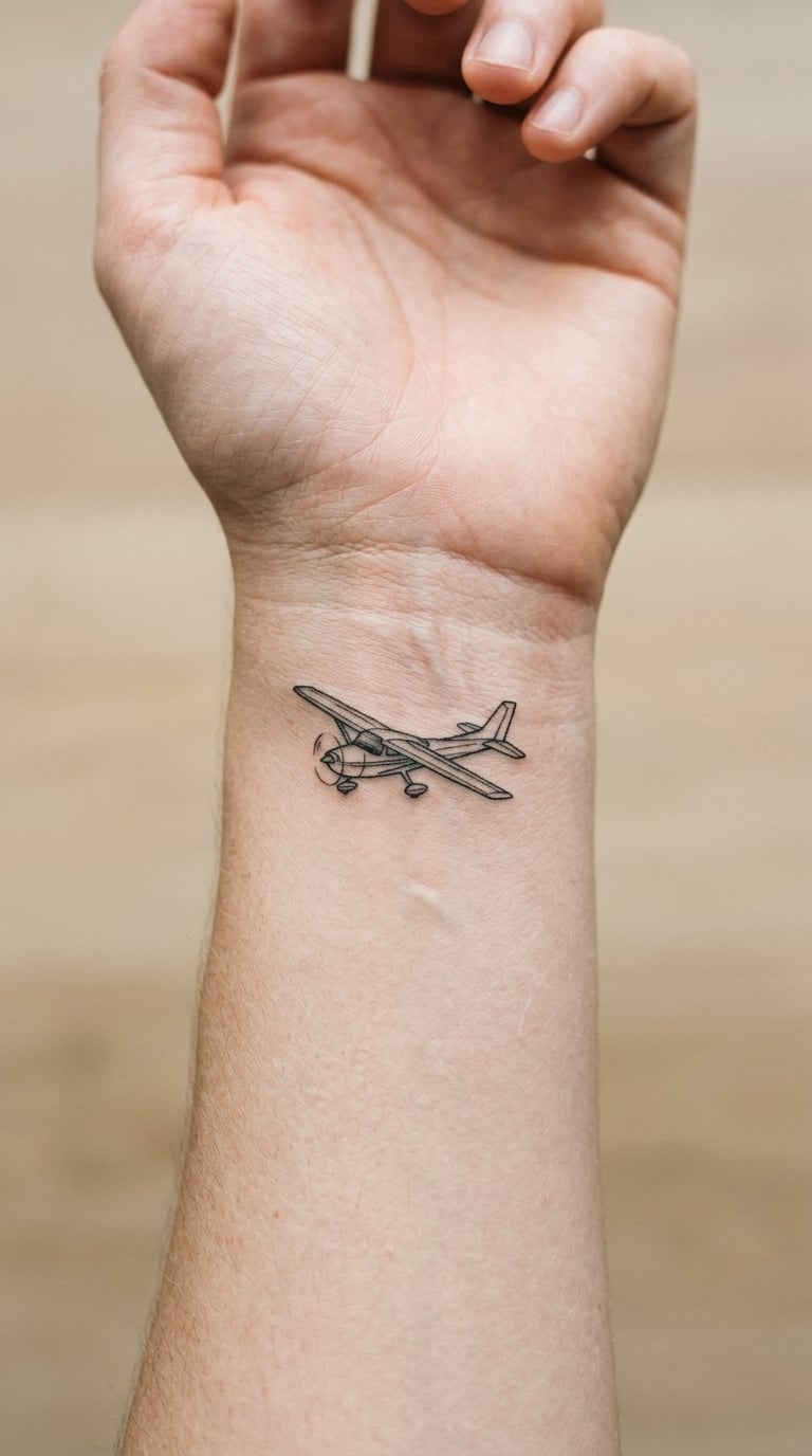 Glider Silhouette Over a Compass Rose, Forearm