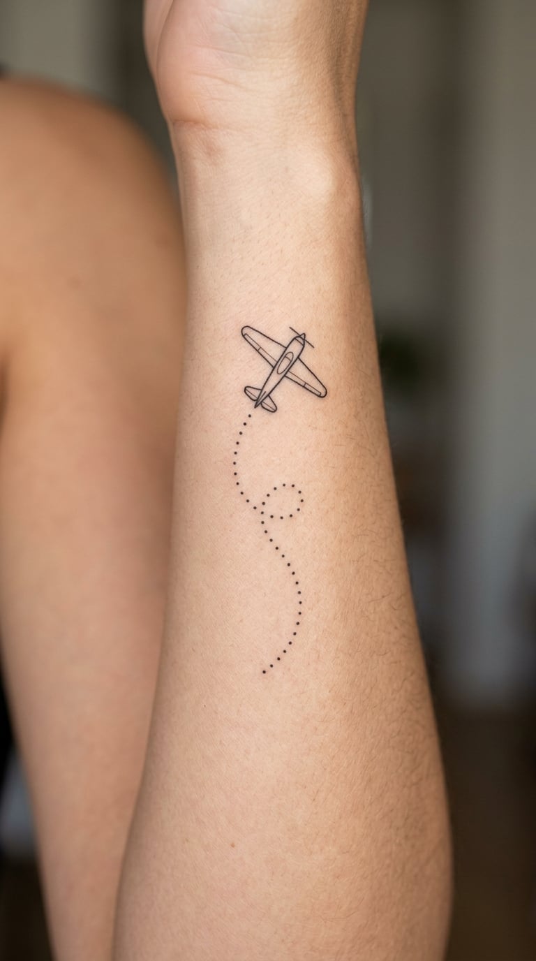 Tiny Single-Line Paper Plane Behind the Ear