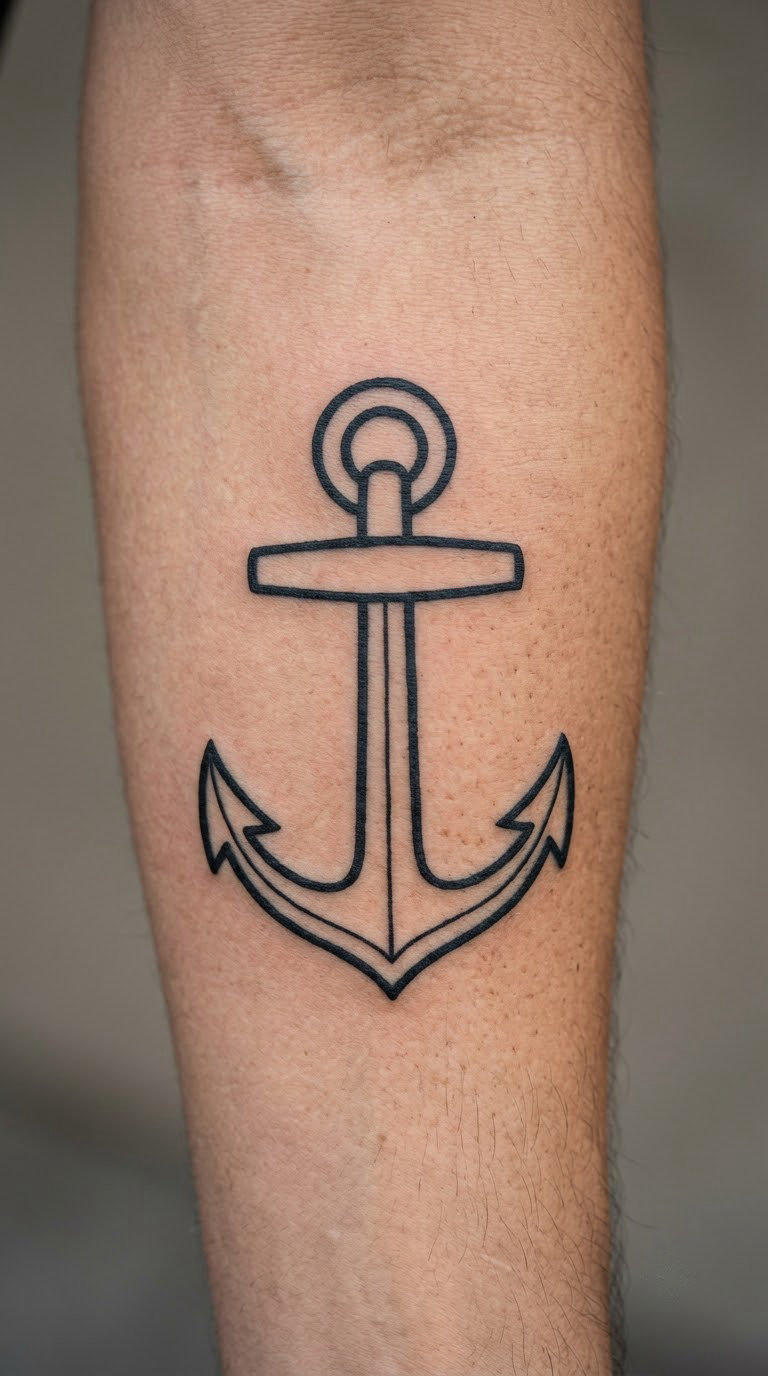 Classic Ring-and-Stock Anchor in Bold Black Linework