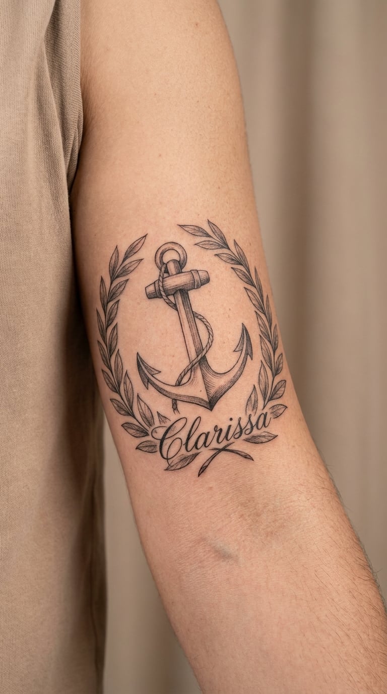 Neoclassical Laurel and Anchor in Black and Grey