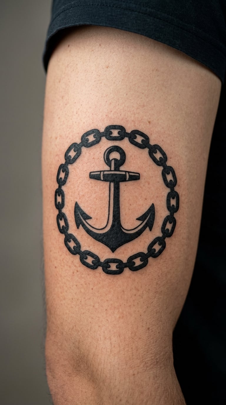 Blackwork Anchor Wrapped in a Heavy Chain