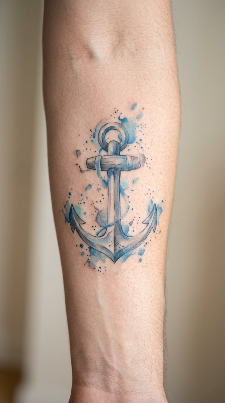 Watercolour Anchor with Sea Spray Breaking Over the Flukes
