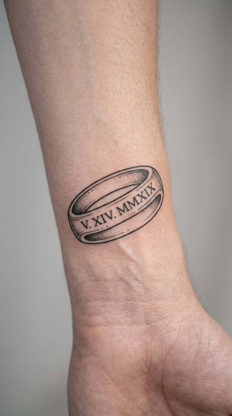 Engraved Wedding Ring Detail in Blackwork