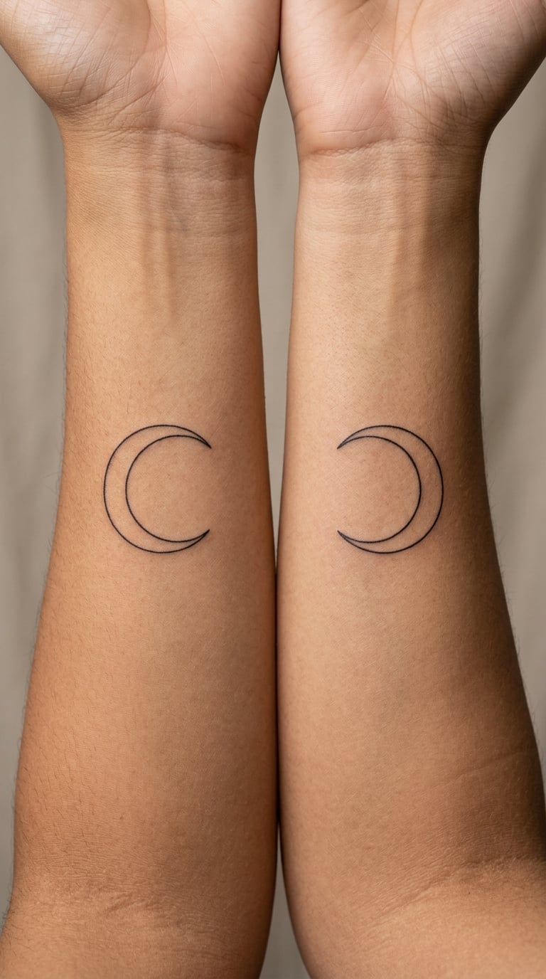 Split Date with Complementary Fine-Line Half-Moon Shapes