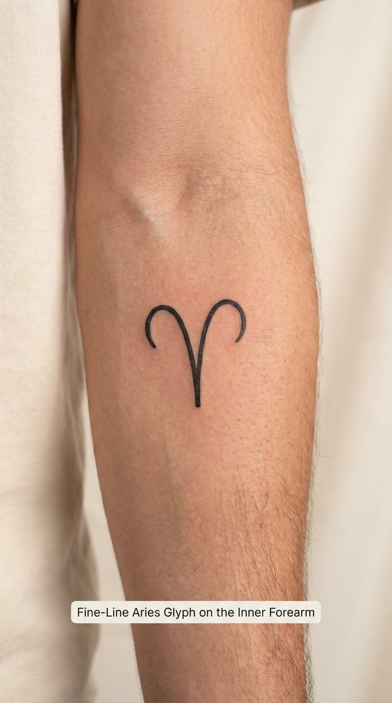 Fine-Line Aries Glyph on the Inner Forearm