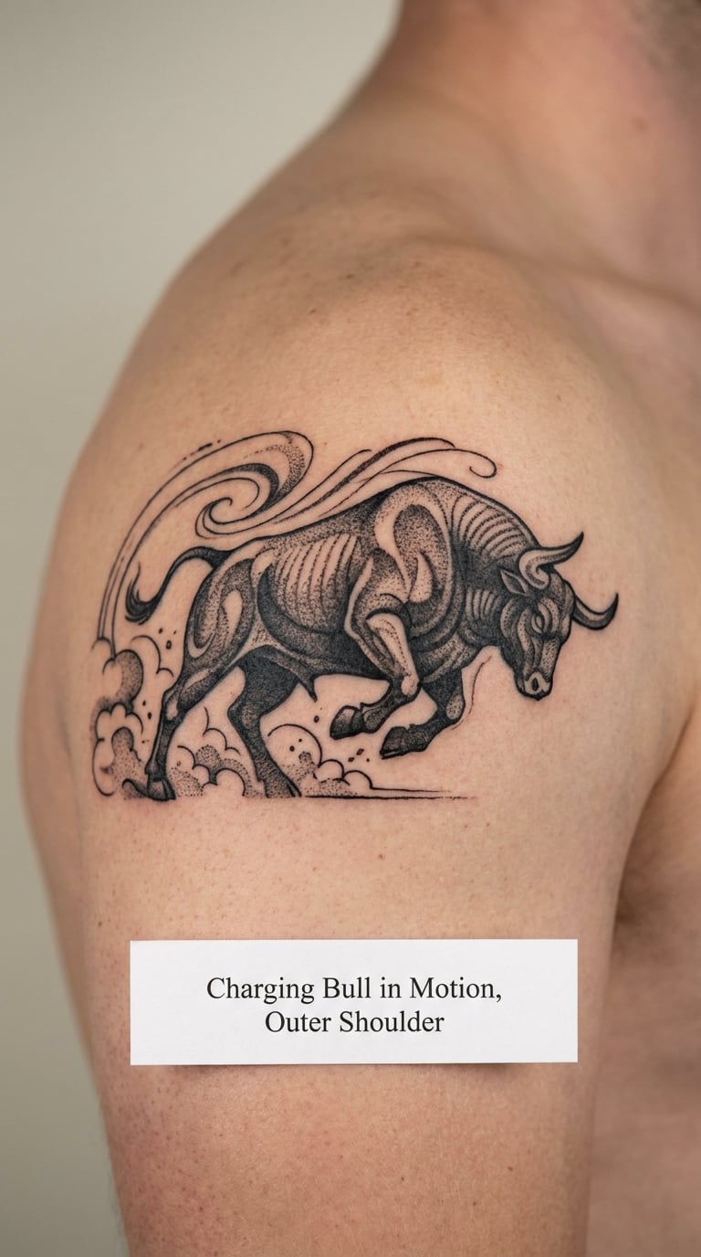 Charging Bull in Motion, Outer Shoulder